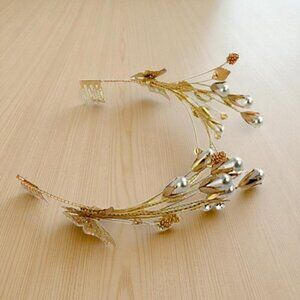 Bridal Tiara | Gold Crown | Wedding Headband | Butterfly | Pearl | Gold | Hair